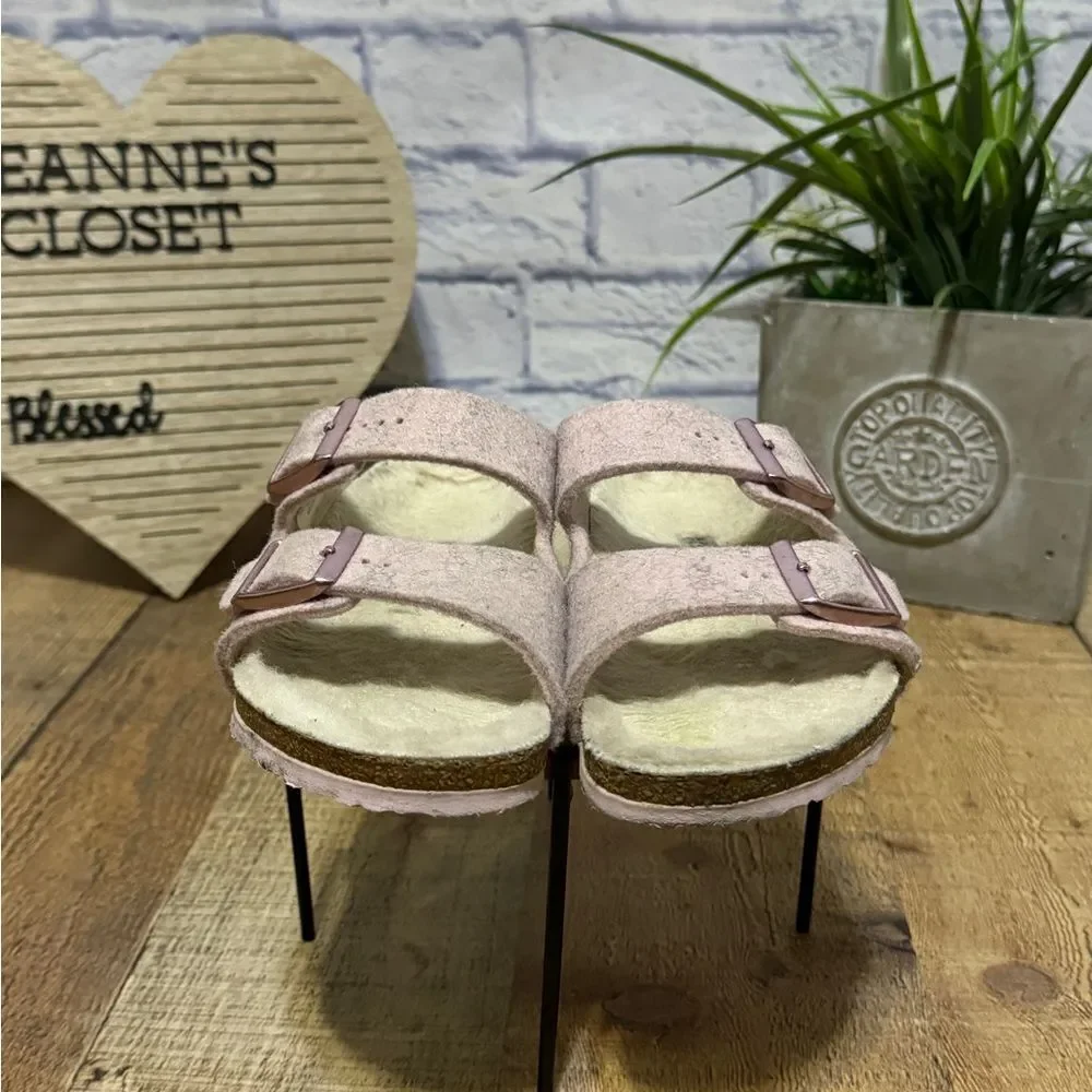 Birkenstock ARIZONA Double WOOL SLIDE Sandal Blush Pink Unisex 34‎ narrow